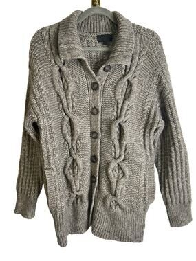 Intermix Chunky Cable Knit Cardigan Sweater Wool Blend Preppy Fall Winter SP